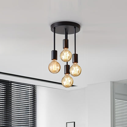 OrbitIron Plafondlamp – Zwart 4-Lampen Hangarmatuur in Satellietstijl