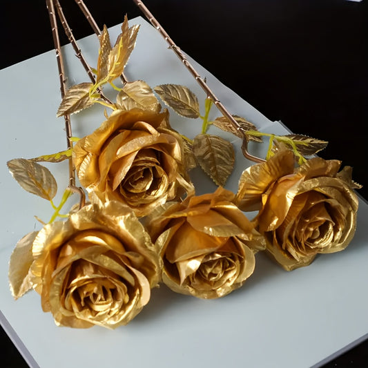 Geglaceerde Gouden Rozen – 12 Stuks Echte-Aanraking Decoratie voor Valentijn & Bruiloft