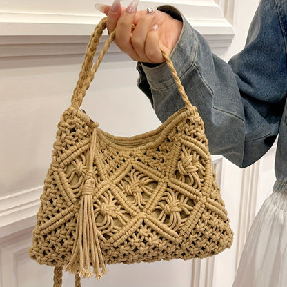 Boho Handgeweven Schoudertas – Zomerse Geometrische Tote
