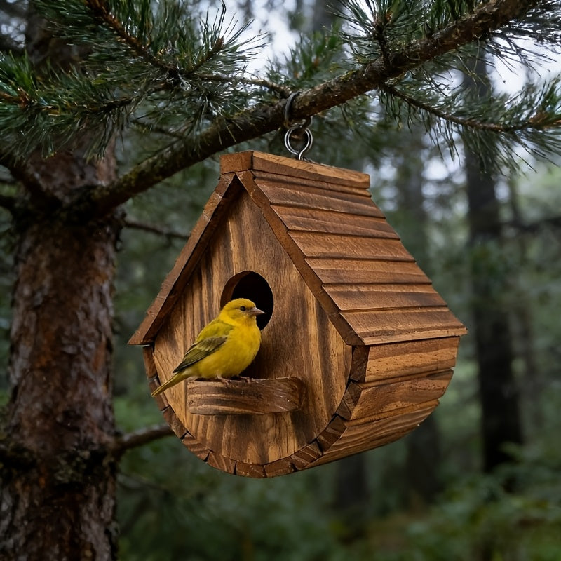 Rustiek Houten Hangend Vogelhuisje – Duurzaam & Decoratief voor Buiten