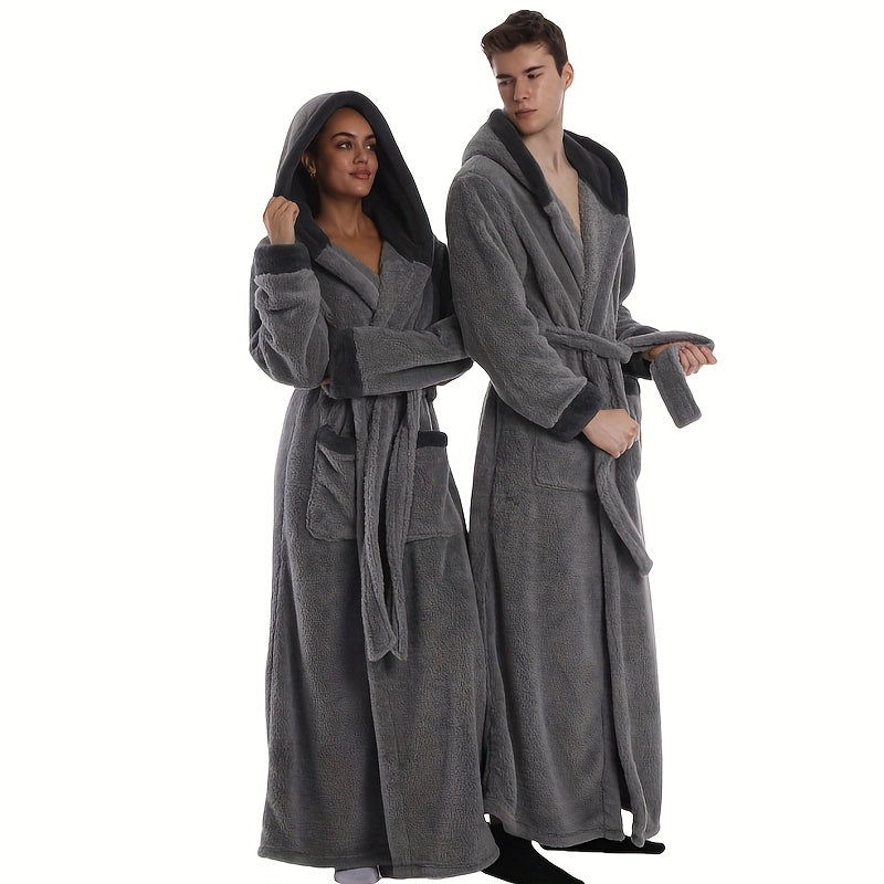 Extra Lange Unisex Badjas met Capuchon van Pluche Fleece voor Thuis en Reizen