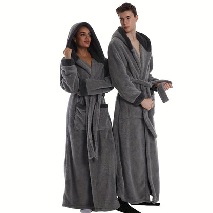 Extra Lange Unisex Badjas met Capuchon van Pluche Fleece voor Thuis en Reizen