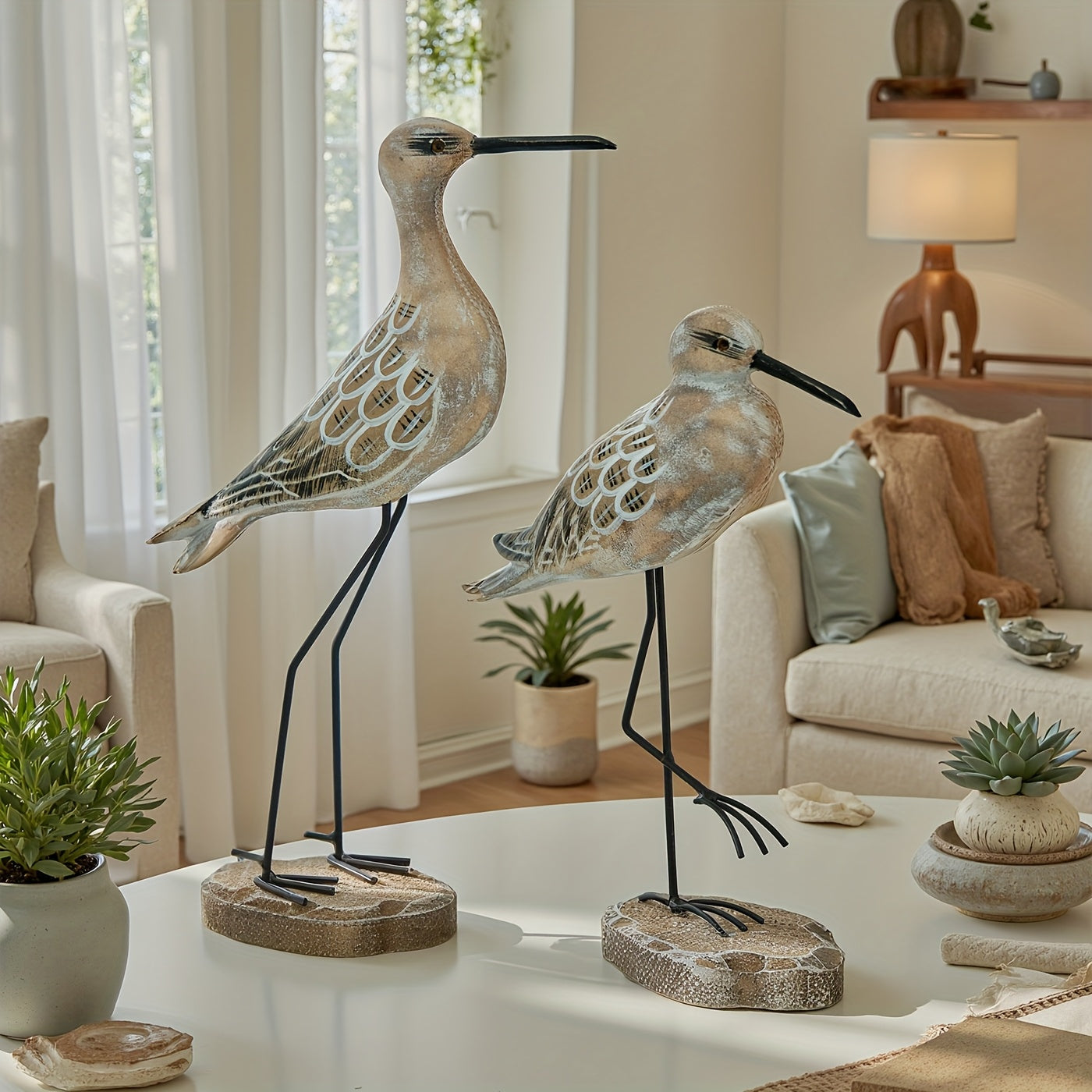 Vintage houten zeevogels – 2 stuks oceaan-thema meeuwornamenten voor woonkamer en kerstdecoratie