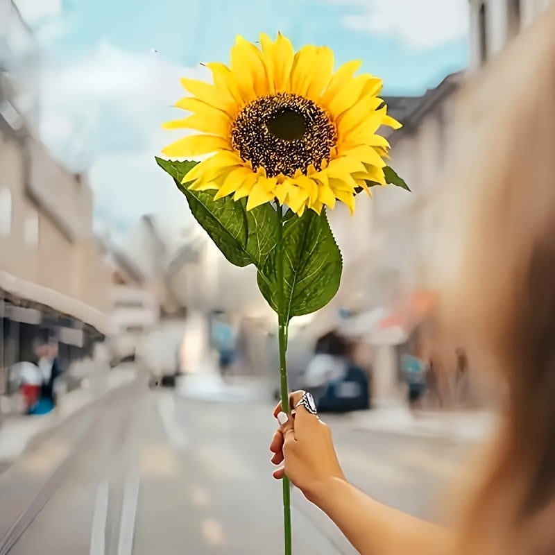 Kunst zonnebloemen boeket – 12 stuks met lange stelen en bladeren voor hangende decoratie en feestelijk gebruik