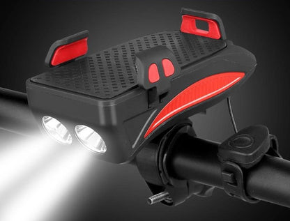 4‑in‑1 Fietsgadget – Telefoonhouder, Powerbank, LED Verlichting en Claxon