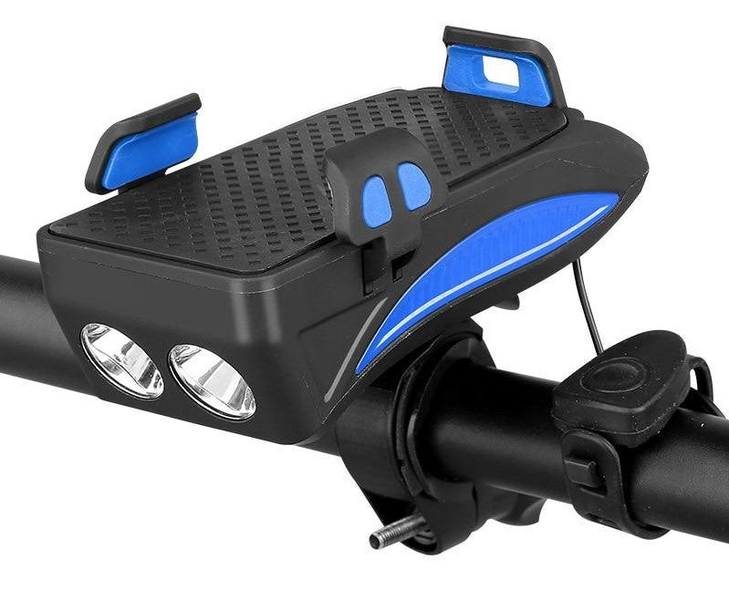 4‑in‑1 Fietsgadget – Telefoonhouder, Powerbank, LED Verlichting en Claxon