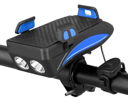 4‑in‑1 Fietsgadget – Telefoonhouder, Powerbank, LED Verlichting en Claxon