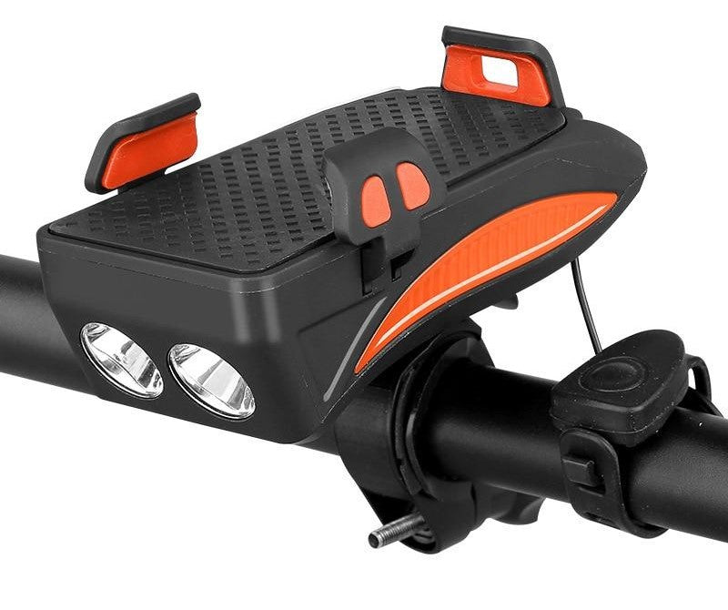 4‑in‑1 Fietsgadget – Telefoonhouder, Powerbank, LED Verlichting en Claxon