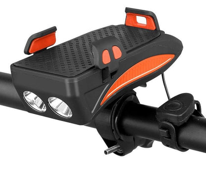 4‑in‑1 Fietsgadget – Telefoonhouder, Powerbank, LED Verlichting en Claxon