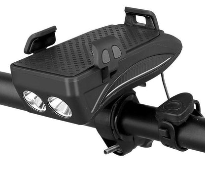 4‑in‑1 Fietsgadget – Telefoonhouder, Powerbank, LED Verlichting en Claxon