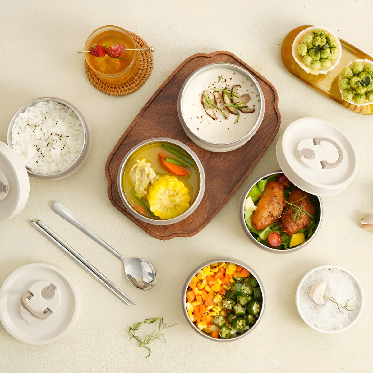 Geïsoleerde Lunchbox Met Meerdere Compartimenten En Draagtas