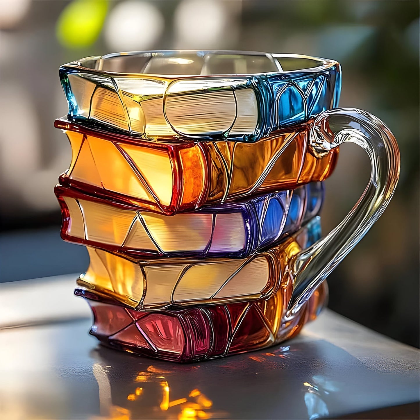 Kleurrijke Resin Mok Met 3D Boekenontwerp