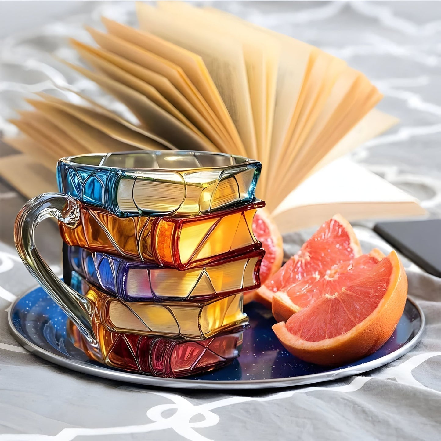 Kleurrijke Resin Mok Met 3D Boekenontwerp
