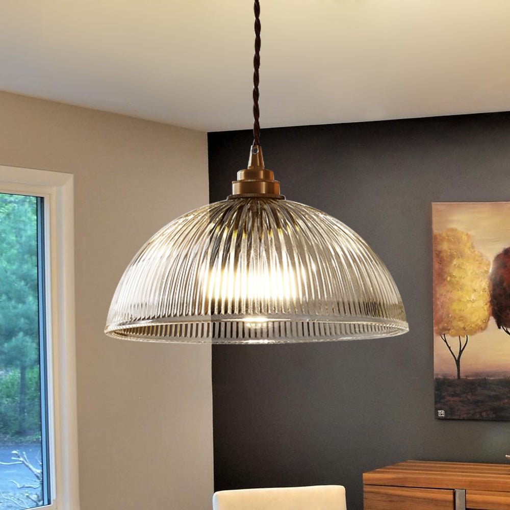Retro Hanglamp Met Geribbelde Glazen Kap Voor Sfeervolle Verlichting