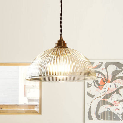 Retro Hanglamp Met Geribbelde Glazen Kap Voor Sfeervolle Verlichting