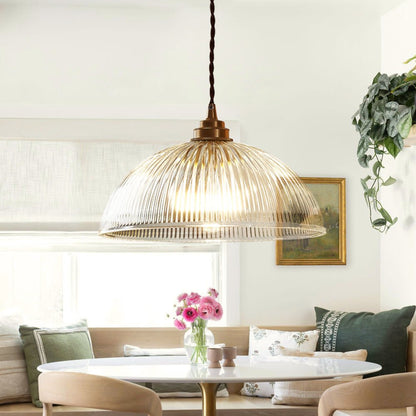 Retro Hanglamp Met Geribbelde Glazen Kap Voor Sfeervolle Verlichting