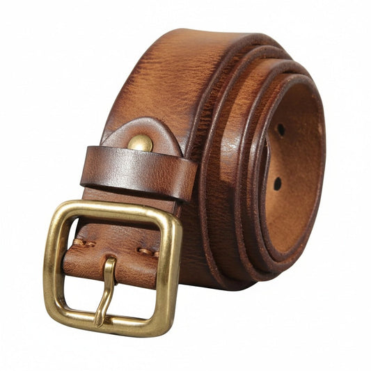 Herenriem Vintage met Messing Gesp en Verstevigde Retro Afwerking