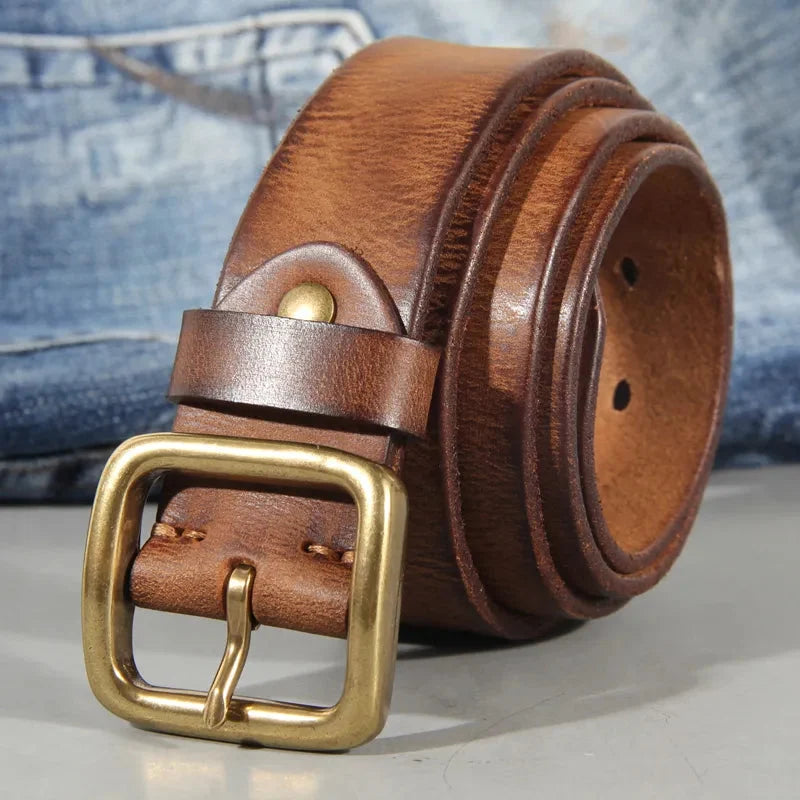 Herenriem Vintage met Messing Gesp en Verstevigde Retro Afwerking