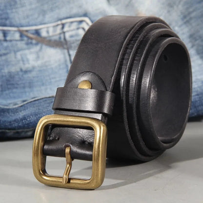 Herenriem Vintage met Messing Gesp en Verstevigde Retro Afwerking