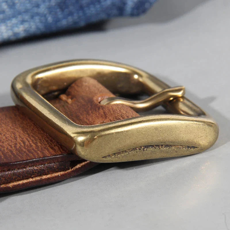 Herenriem Vintage met Messing Gesp en Verstevigde Retro Afwerking