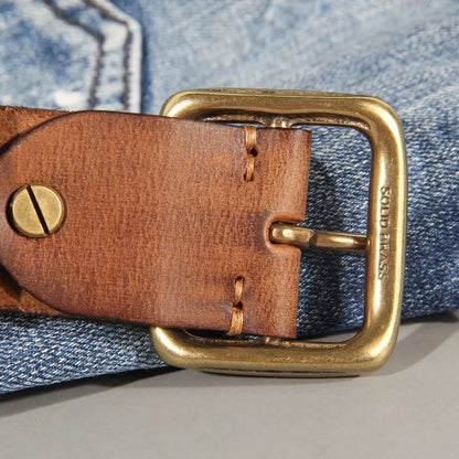 Herenriem Vintage met Messing Gesp en Verstevigde Retro Afwerking