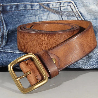 Herenriem Vintage met Messing Gesp en Verstevigde Retro Afwerking