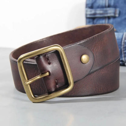Herenriem Vintage met Messing Gesp en Verstevigde Retro Afwerking