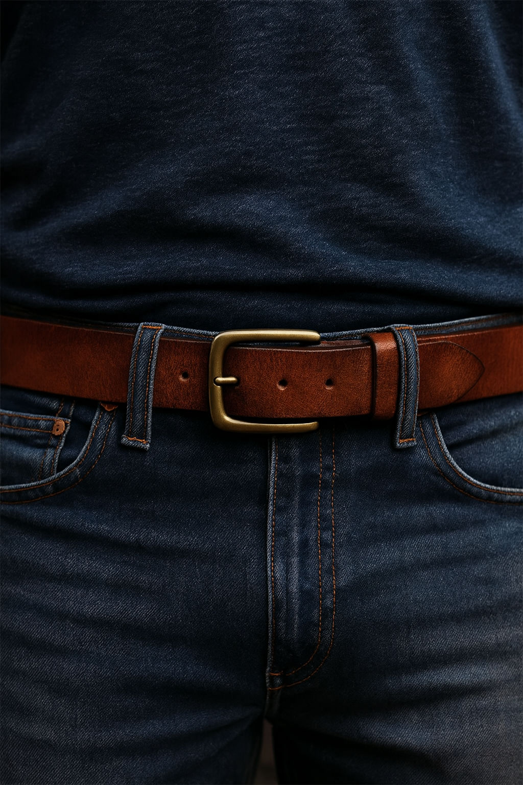 Herenriem Vintage met Messing Gesp en Verstevigde Retro Afwerking