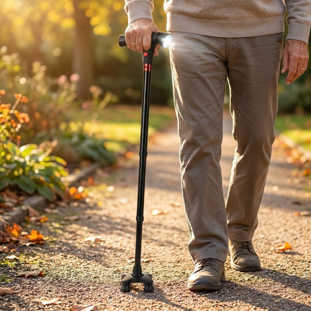 Slimme Wandelstok Met Noodalarm En Led Voor Veilige Buitenbeweging