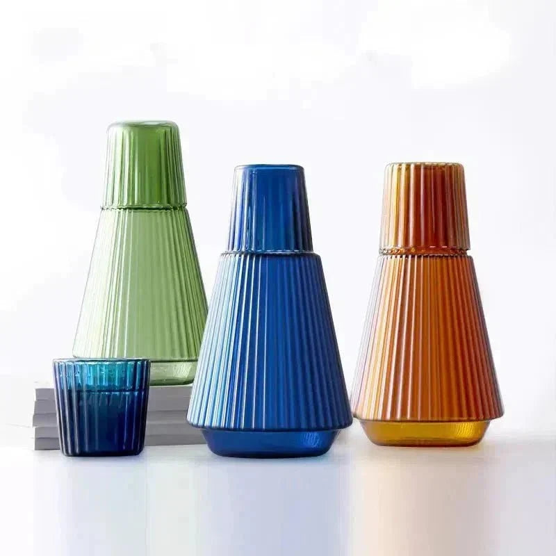 Geribbelde Glazen Karaf met Drinkglas – 1000 ml