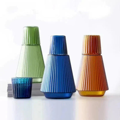 Geribbelde Glazen Karaf met Drinkglas – 1000 ml