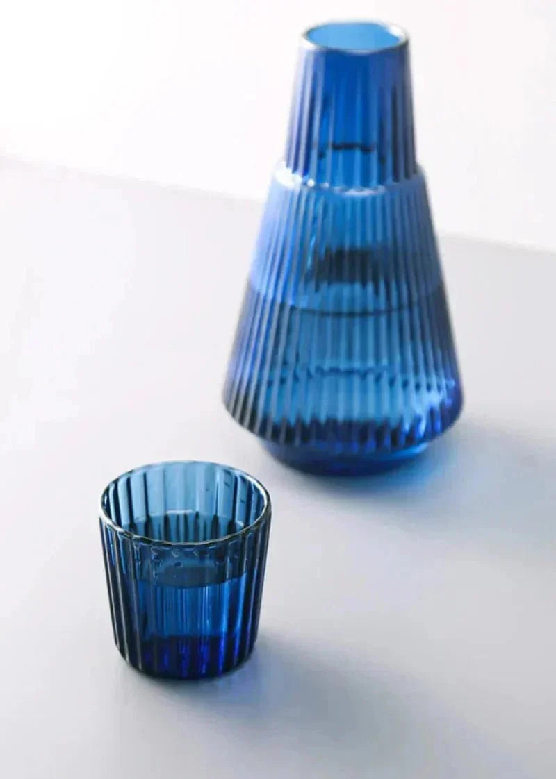 Geribbelde Glazen Karaf met Drinkglas – 1000 ml