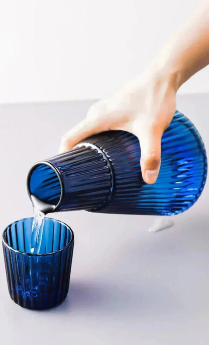 Geribbelde Glazen Karaf met Drinkglas – 1000 ml