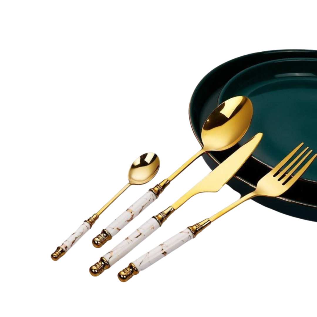 Goudkleurig Bestekset met Marmerlook Handgrepen