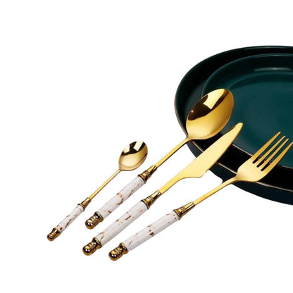 Goudkleurig Bestekset met Marmerlook Handgrepen