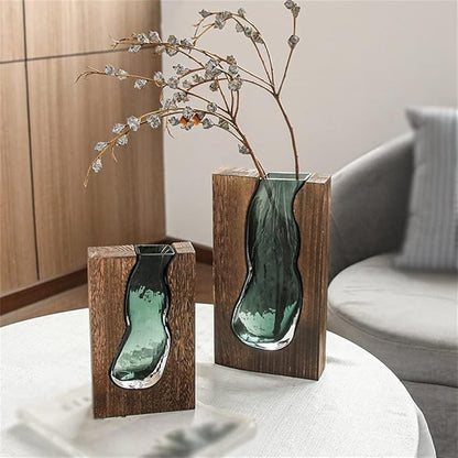 Decoratieve Vaas van Hout en Glas met Uitneembare Glasinzet