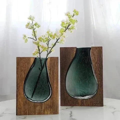 Decoratieve Vaas van Hout en Glas met Uitneembare Glasinzet