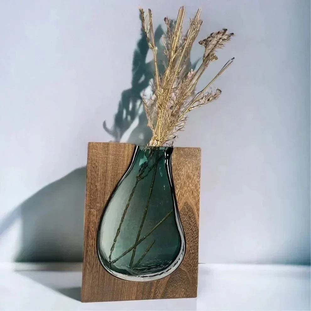 Decoratieve Vaas van Hout en Glas met Uitneembare Glasinzet