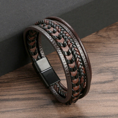 Gevlochten Leren Armband Met Magneetsluiting Voor Een Tijdloze En Verzorgde Uitstraling
