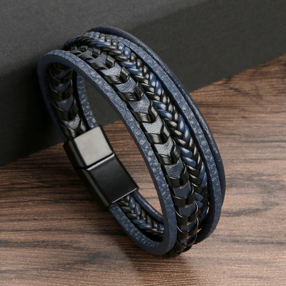 Gevlochten Leren Armband Met Magneetsluiting Voor Een Tijdloze En Verzorgde Uitstraling