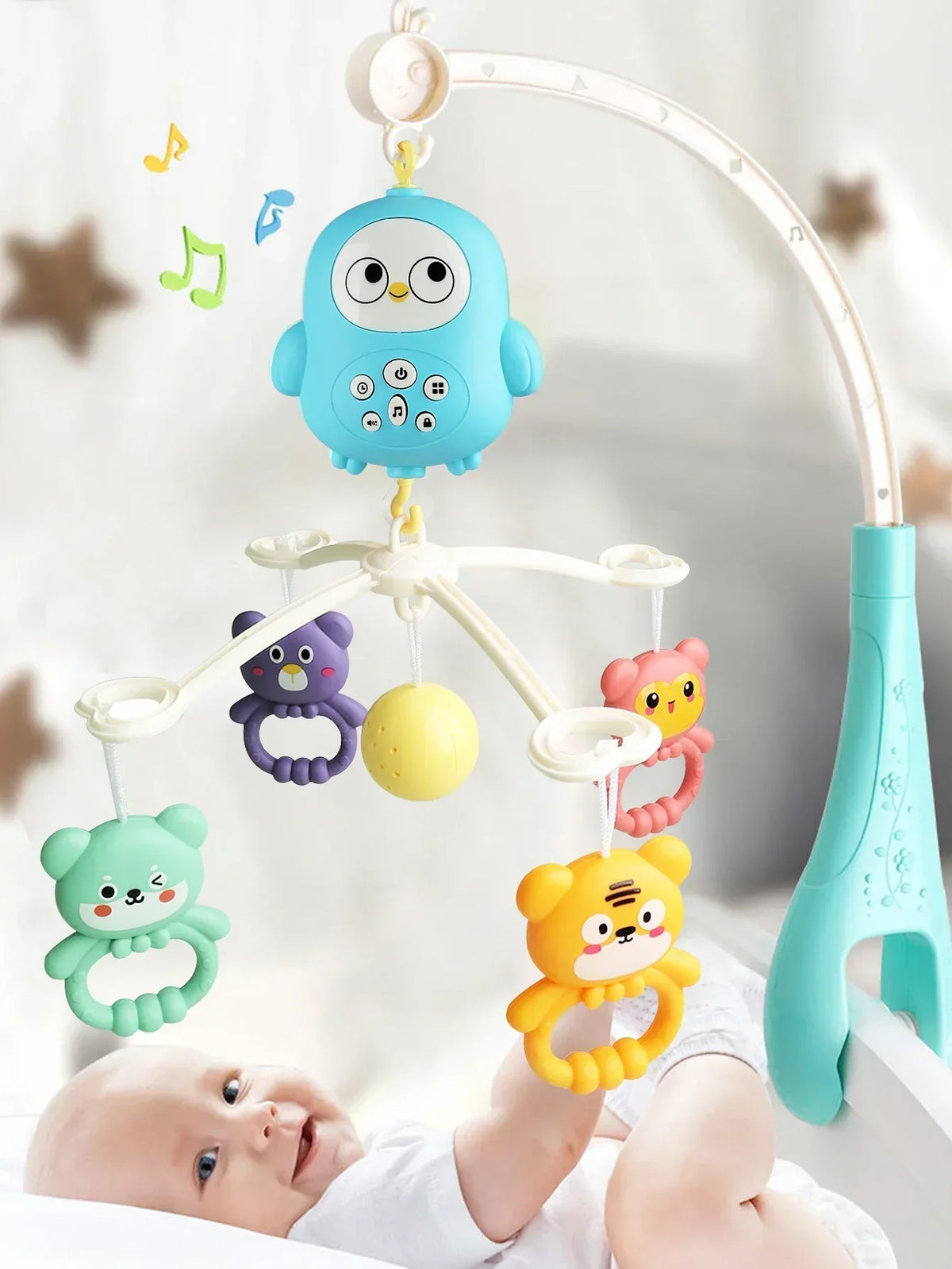 Muzikale Babymobiel met Uiltje en Kleurrijke Hangfiguren