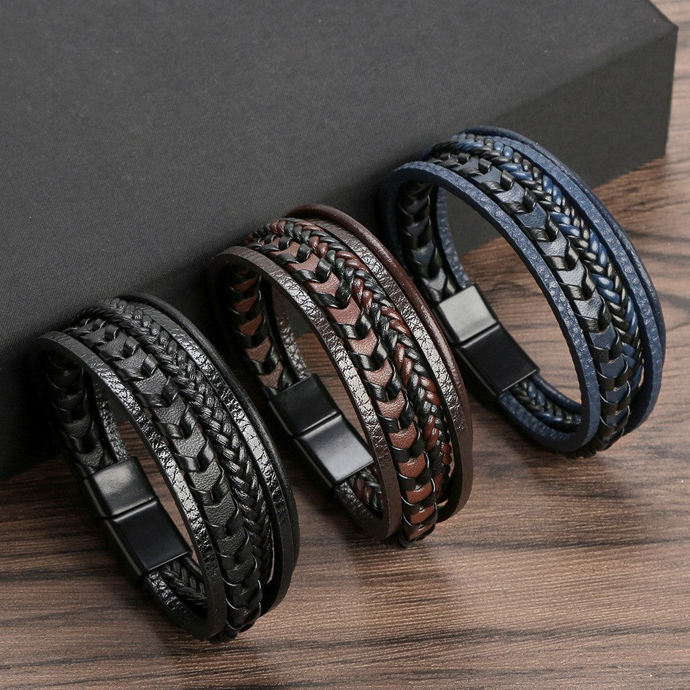 Gevlochten Leren Armband Met Magneetsluiting Voor Een Tijdloze En Verzorgde Uitstraling