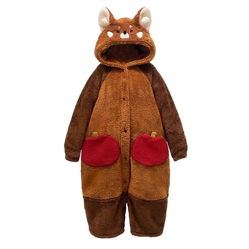 Zachte Rode Panda Pyjama met Capuchon en Afneembare Staart
