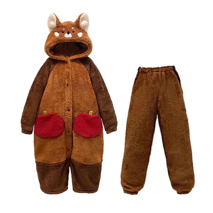 Zachte Rode Panda Pyjama met Capuchon en Afneembare Staart