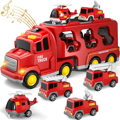 Dubbeldekker Speelgoedvrachtwagen met 4 Mini Voertuigen en Muziek