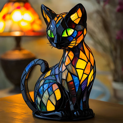 Handgemaakte Glazen Kattenlamp Met Kleurrijke Lichtwissel