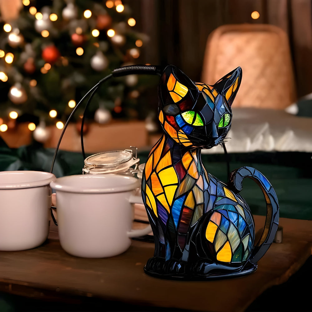 Handgemaakte Glazen Kattenlamp Met Kleurrijke Lichtwissel