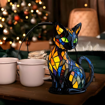 Handgemaakte Glazen Kattenlamp Met Kleurrijke Lichtwissel
