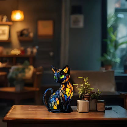 Handgemaakte Glazen Kattenlamp Met Kleurrijke Lichtwissel