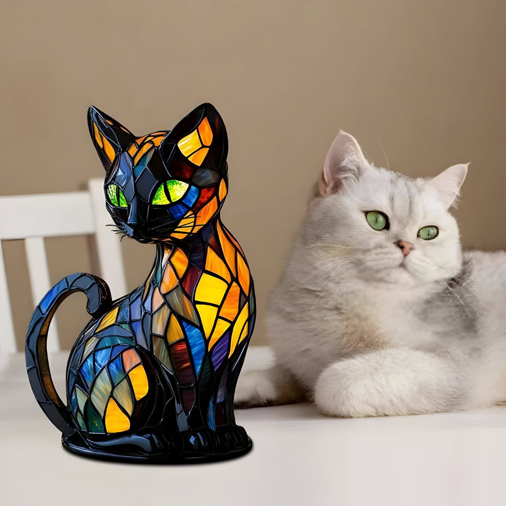 Handgemaakte Glazen Kattenlamp Met Kleurrijke Lichtwissel